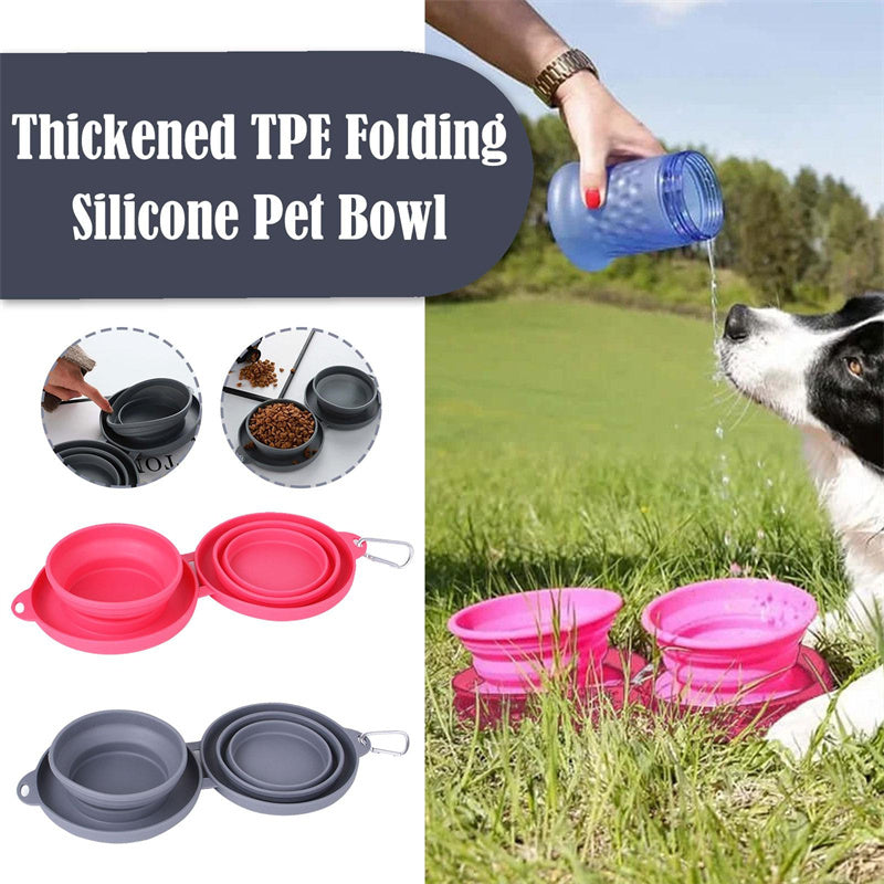 Rubber Foldable Double Bowl Pet Feeding Bowl Portable