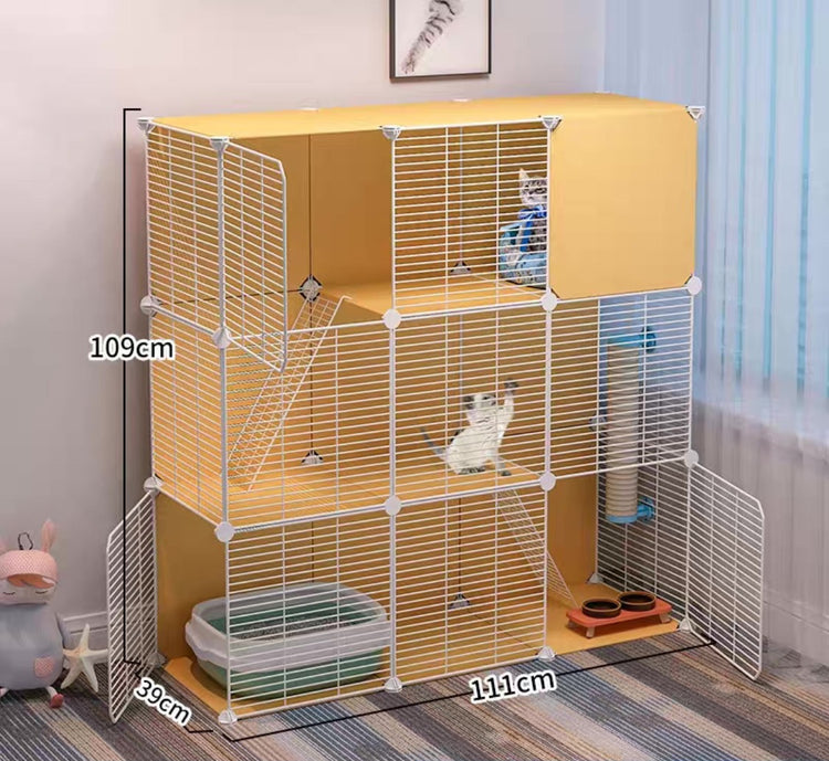 Cat Cage Villa Yellow Log Color Pet Free Assembly Cat Condo