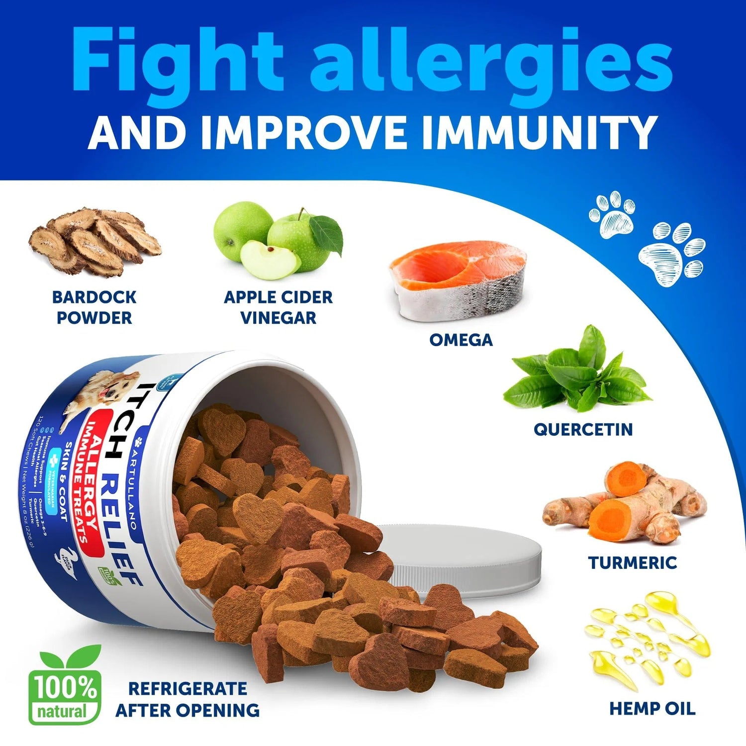 Dog Allergy Relief Chews Skin & Coat Support 120 Omega-3