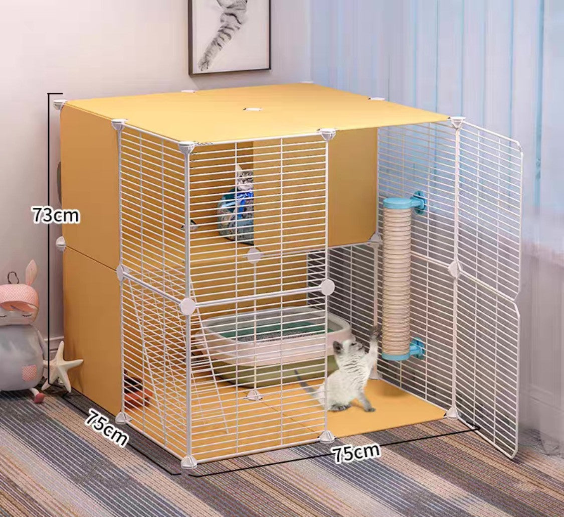 Cat Cage Villa Yellow Log Color Pet Free Assembly Cat Condo