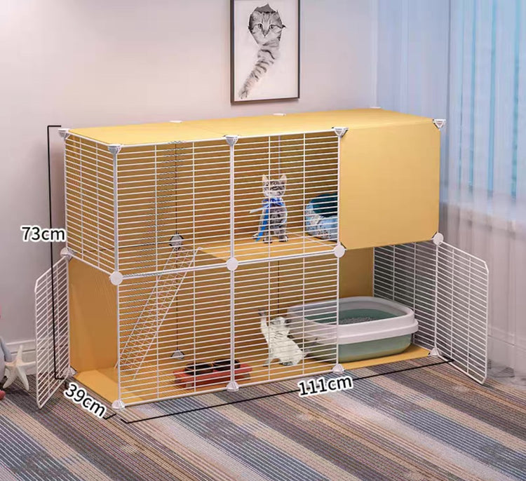 Cat Cage Villa Yellow Log Color Pet Free Assembly Cat Condo