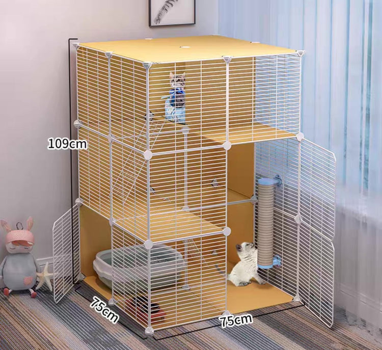 Cat Cage Villa Yellow Log Color Pet Free Assembly Cat Condo