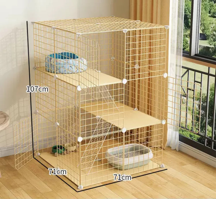 Cat Cage Villa Yellow Log Color Pet Free Assembly Cat Condo