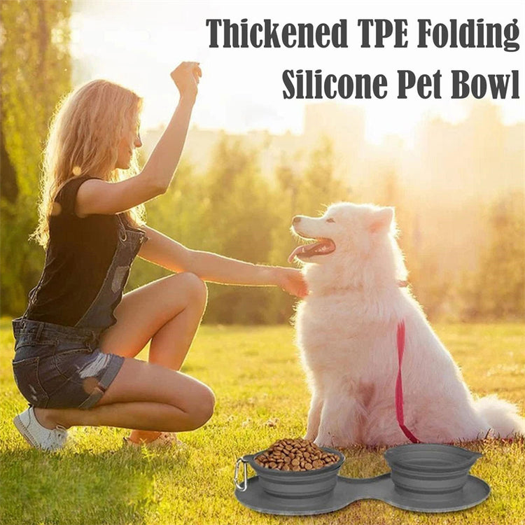 Rubber Foldable Double Bowl Pet Feeding Bowl Portable