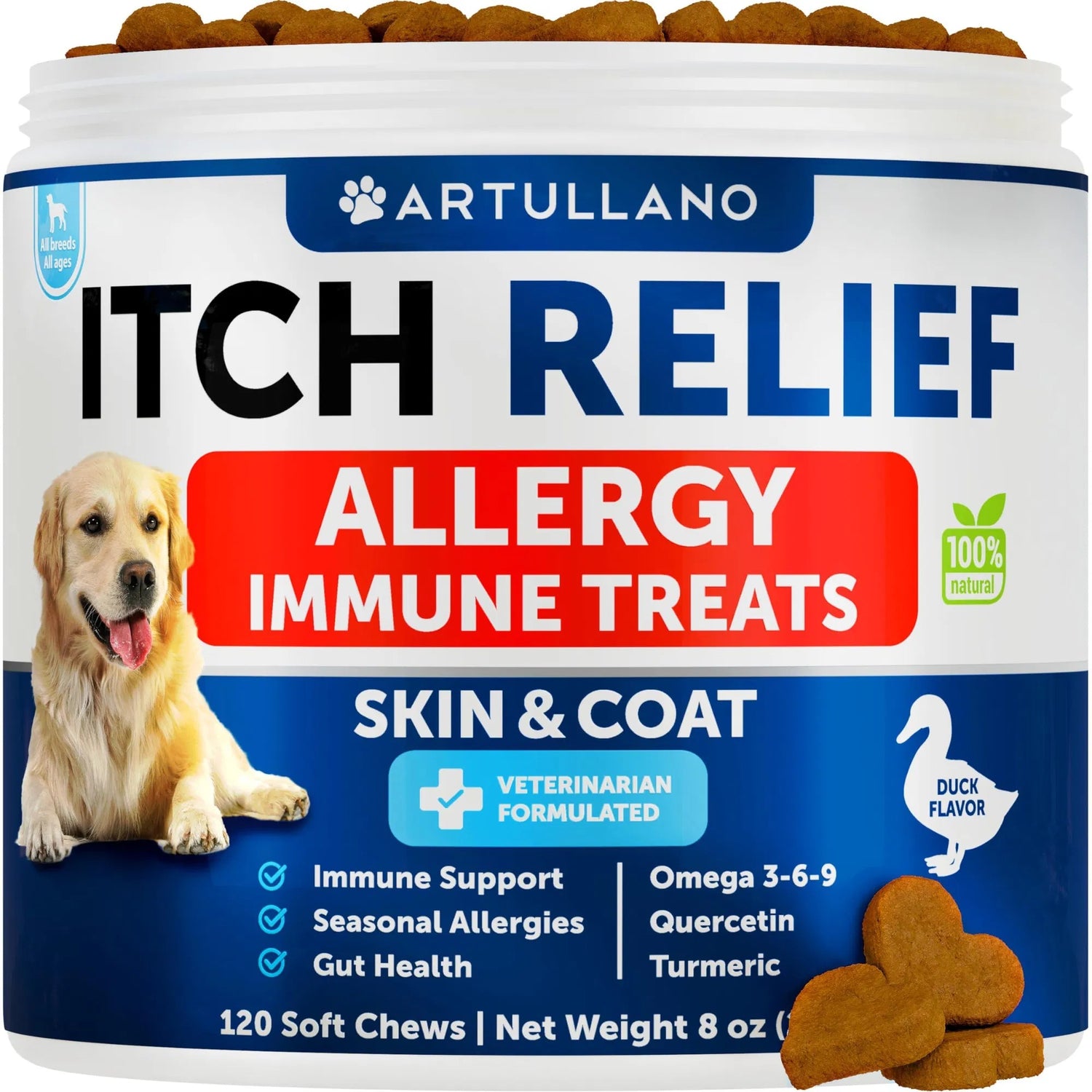 Dog Allergy Relief Chews Skin & Coat Support 120 Omega-3