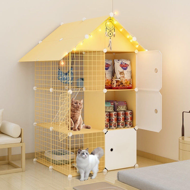 Cat Cage Villa Yellow Log Color Pet Free Assembly Cat Condo